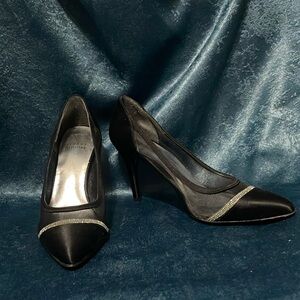 Stuart Weitzman black satin pump heels